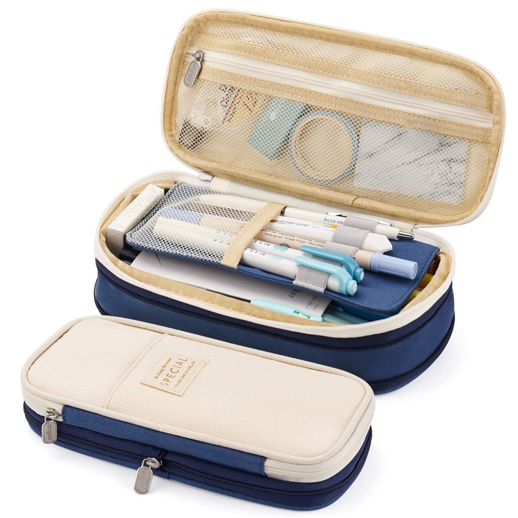 HASTHIP Large Capacity Pencil Case, Durable Storage Multiple Compartment Double Zipper Portable Capacity Pencil Pouch for College Student Teen, 22x11cm (Navy Blue) HASTHIP Large Capacity Pencil Case, Durable Storage Multiple Compartment Double Zipper Portable Capacity Pencil Pouch for College Student Teen, 22x11cm (Navy Blue)